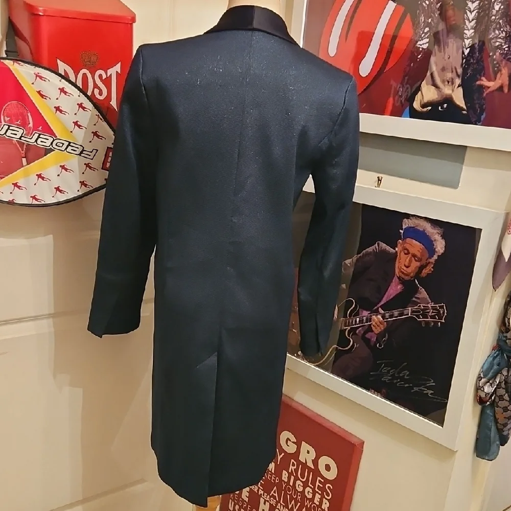 H&M Women's Dark Blue Sparkle Blazer with Black Satin Lapel - Picture 7 of 10